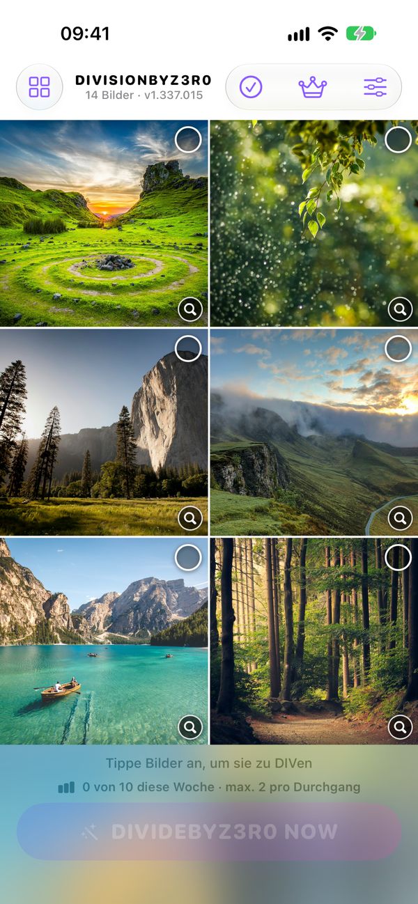 Startbildschirm mit Fotogalerie